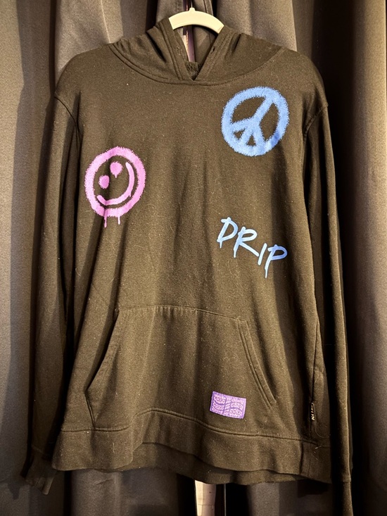 Brooklyn Cloth Other - Brooklyn Cloth Black Hoodie with Blue Peace Sign & Purple Smiley
